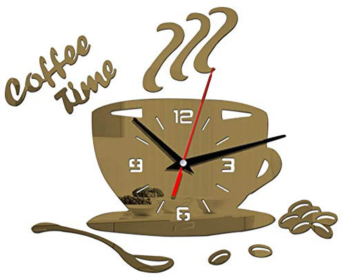 Fdit Acrylic Wall Clock, DIY Acrylic Wall Clock Modern Mute Coffee Time Clock Cup Shape Wall Sticker Hollow Numeral Clock for Office, Home, Bathroom, Kitchen, Bedroom (Coffee)