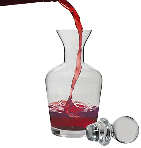 Red Wine Decanter 900ml Wine Carafe Aerator with Weighted Stopper Lid Lead-Free Fluted Stem Port Wine Decanter Birthday Wedding Anniversary Housewarming Gift Idea