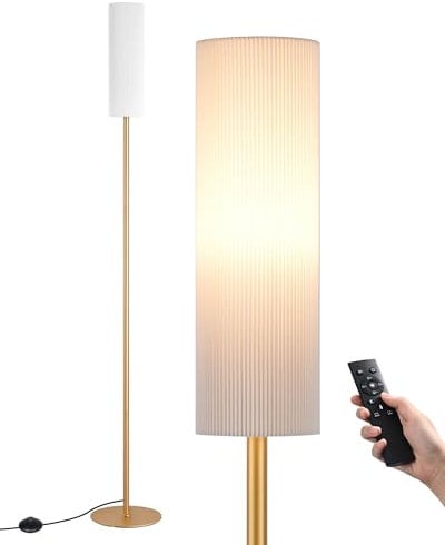 EDISHINE Lampada da Terra Soggiorno con Paralume in Lino e Telecomando, Temperatura Colore e Luminosità a Regolazione Continua, con Lampadina LED E27 Dimmerabile, 165 cm…