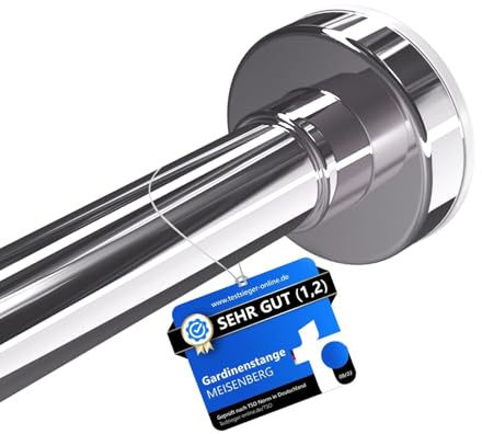 MEISENBERG Gardinenstange zum Klemmen 90-160cm, Silber, Ø 25 mm, Duschvorhangstange ohne Bohren - Vorhangstange für Gardinen, Bäder und Balkon - 2Stück