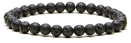 Cubahop Natürliche Perlen Armband 6mm Amethyst Edelstein Stein Armbänder Kristall Armband Perlen Glück Tiger Auge Stein Armreifen Schmuck für Frauen und Mädchen (Vulkangestein)