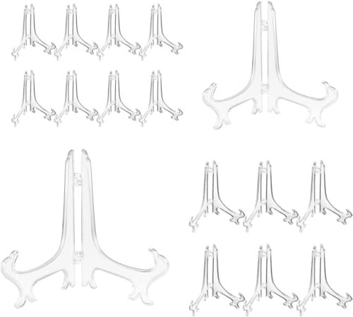 DGHOME 14PCS Clear Plastic Plate Stand/ Easels, Includes 3''and 6'' Display Stands to Display Pictures, Picture Frames, Art, Cookbooks or Other Items