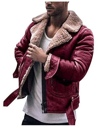 Generico Giacca in vera pelle da uomo Giubbotto con pelliccia sintetica Invernale Bomber Giacca Chiodo Uomo Pelle Finta Rossa Giubbotto Uomo Invernale Lavoro Sconti Del Giorno