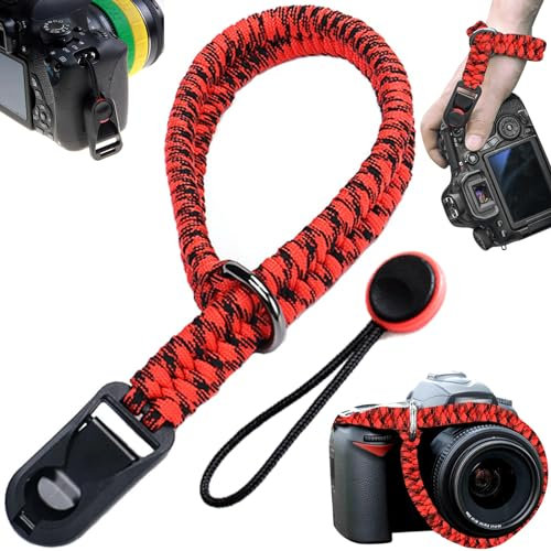 Benaton Poignée de La Dragonne, Dragonne Pour Appareil Photo, Sangle de Poignet Réglable pour Appareil Photo, Caméra Grip Lanière de Poignet, longueur totale 40cm, noir rougeâtre+rouge(corde queue)