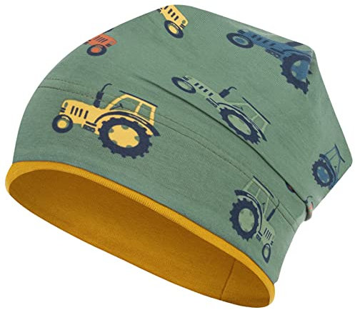 Smarilla Jungen Mütze Übergangsmütze Beanie Fahrzeuge Frühling Herbst Baumwolle, Größe: 46-48, Farbe: Traktor-Khaki