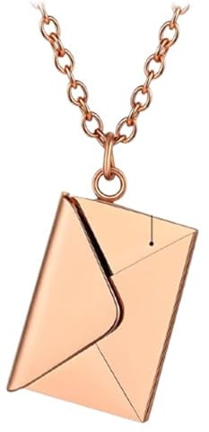 Personalised Envelope Necklace Rose Gold Locket Necklace with Letter, Birthday Gift Message Necklace, Letter, Birthday Engraved Love Letter, Mother Secret Note, Letterbox, Gift for Her