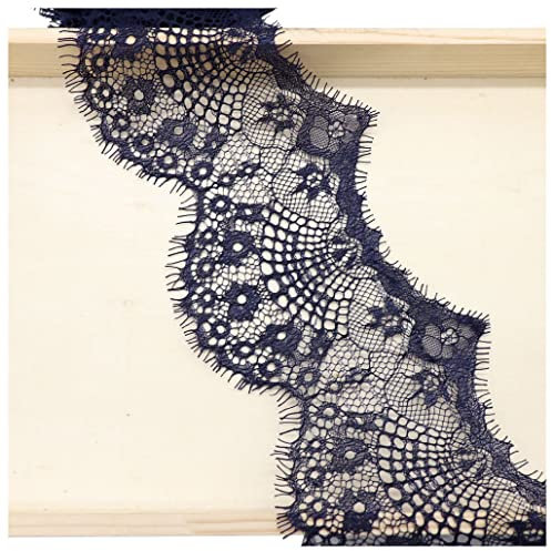 Wisafory 3 Yards Spitzenband Spitzenbordüre Spitzenborte Spitzenstoff Spitzenbesatz Elastizität Spitze Bordüre zum Basteln Breiter Dekorativ Spitzenband für Nähen Handwerk Dunkelblau