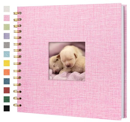 Hiwhy Scrapbook Fotoalben Leineneinband 20,5x20,5 cm 40 Seiten Hardcover Kraft Weiß Seiten Erinnerung Scrapbooking Buch für Hochzeit Reise Baby Dusche Gästebuch, Rosa