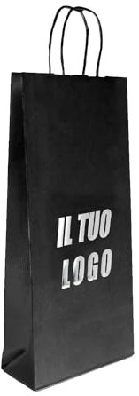 Mister Shopper - 250 Buste Shopper per Vino con Manico, Sacchetti in Carta Kraft per Bottiglie (Nero)