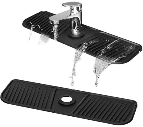 Alfombrilla de silicona para grifo, bandeja de recogida de goteo con mango de grifo de silicona, protector de salpicaduras para fregadero de grifo, tapete de secado para encimera de cocina, baño-Negro