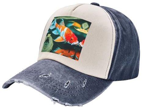 Hübsche Baseballkappe mit Koi-Fisch-Druck, Herrenmütze, Snapback, flache Krempe, Baseballkappe, Marineblau, Einheitsgröße