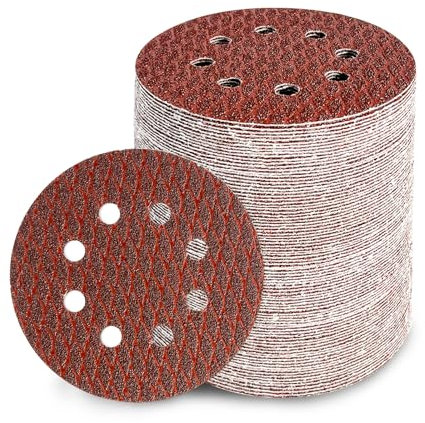 GEOGIEEW 90PCS 125mm Sanding Discs Pads, 5 Inch 8 Hole Hook and Loop 40/60/100/150/240/320/600 Mixed Grits Sandpaper for Wood for Random Orbital Sander