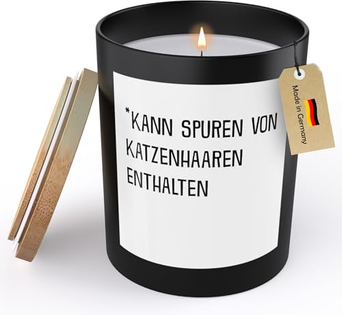 (HANDGEMACHT) Lustige Spruchkerze Kann Spuren Enhalten Frauen Katze Frauchen Cat Moms Katzenmama Sojawachs Kerze im Glas Handgemacht mit Spruch Duft Deko Vegan Nachhaltig - ZITRUS