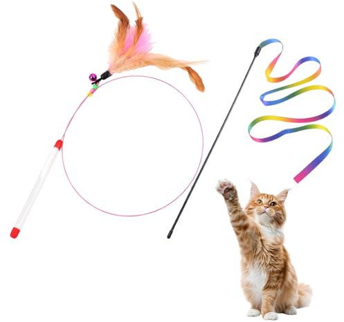 USHXVG Retractable Cat Toy Stick with Feather Bell - Long Pole Exerciser