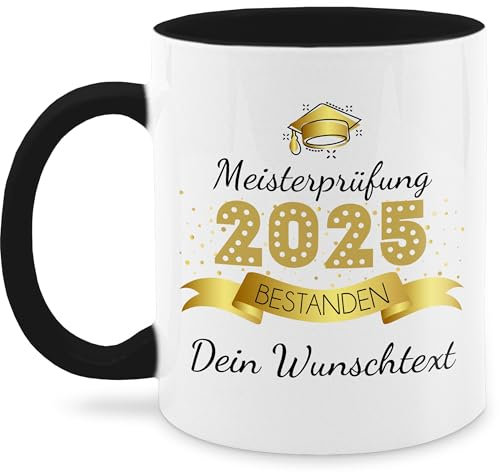 Tasse Tassen 325ml - Abschluss - Meisterprüfung bestanden 2025 | Meisterprüfung Geschenk | Geschenke für Meisterprüfung | Meister Prüfung Bestanden Geschenk - 325 ml - Schwarz