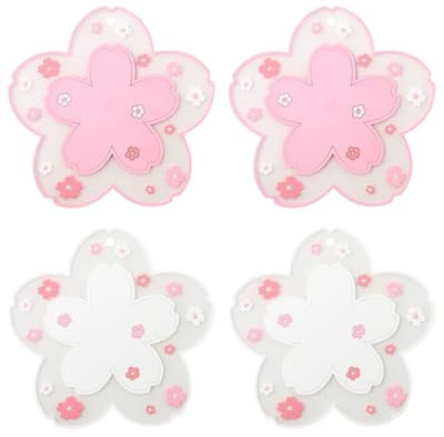 UYRVAPE PVC Sakura Tapis - 4pcs Coaster Table Mats Cup Antidérapants Lavable Dessous de Verre en Motif de Sakura pour à l'Isolation de Table Verres à Vin Tasses à Thé Tapis de Bouilloire Vaisselle