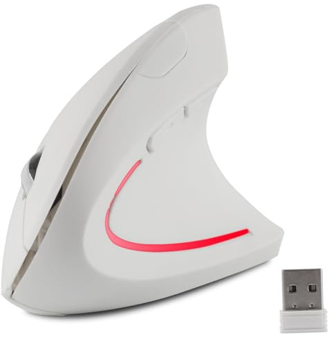 Tynerza Kabellose Maus,Ergonomisch,Vertikal, Geräuschlose, Rechtshänder,Hochpräzise Optische Maus für PC/Laptop/MacBook,mit USB-Empfänger,6 Tasten, 800/1200/1600 DPI,Lindert Handgelenkschmerzen(weiß)