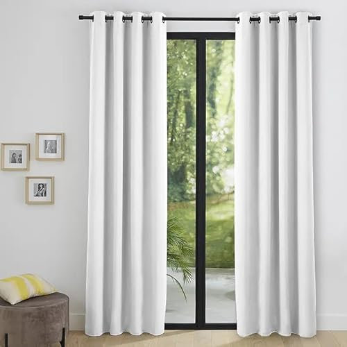 Générique Paire de Rideaux uni occultant prêt a Poser 2x140x240 Opaque 8 Anneaux Polyester Existe en Plusieurs Couleurs (Blanc)