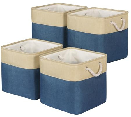 Univivi Cube Storage Boxes, 12inch Fabric Storage Baskets for Shelves with Cotton Rope Handles, Foldable Canvas Storage Box for Kallax Unit for Organizing Clothes Nursery Home(Navy, Set of 4)