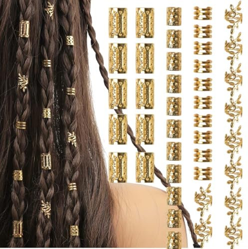 40PCS Anillos para el Pelo Ajustable, Bobina Joyería El Cabello Anillos,Juego de accesorios para el pelo de oro, accesorios para el pelo, anillos y puños, joyas para trenzas y festivales (A(40PCS))