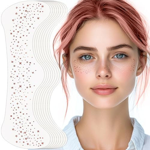 Auiremrti Glitzer Gesicht Sommersprossen Tattoo,10 Stück Wasserfeste Roségold Sterne und Punkte Temporäre Tattoos,Festival Freckles,Henna Freckles Tattoo Folie
