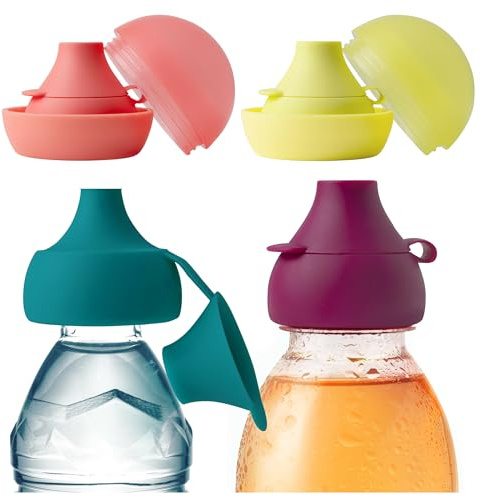 Boon Snug Sip Universal Water and Juice Silicone Bottle Toppers - Soft Spout Conversion Caps with Spill Proof Valves - Silicone Bottle Covers for Travel - Includes 4 Toppers and 4 Cases