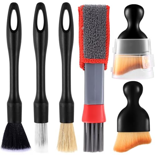 Tenbrachian 6 Pcs Kit Pinceau Detailing Auto, Brosse Nettoyage Voiture Interieur, Pinceau Nettoyage Voiture, Pinceaux Nettoyage Voiture, Détail Brosse de Nettoyage pour Jantes Sièges Tableau de Bord