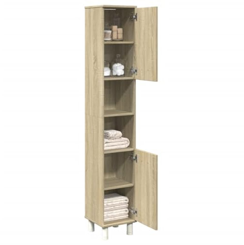 Myheimly Badschrank mit viel Stauraum, Schrank für Badezimmer, Badezimmermöbel Badmöbel Hochschrank Bad Sonoma-Eiche 30,5x30x179 cm Holzwerkstoff