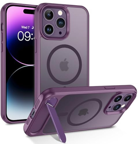 GaoBao Magnetic for iPhone 14 Pro Max Case with Invisible Titanium Stand,Compatible with MagSafe Translucent Matte Back Slim Military Shockproof Phone Cover for iPhone 14 Pro Max Phone Case,Purple