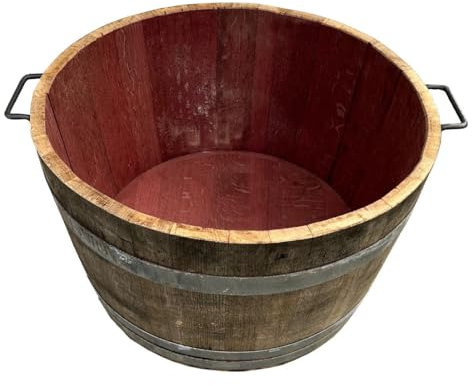 Fassl Baron gebrauchtes Weinfass naturbelassen,-Eisengriffe- D/H=70/40cm Holzfass halbiert aus Eiche als Pflanzkübel oder Miniteich (D70 H40 cm 100 Liter)