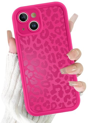 ZhuoFan Cover per iPhone 15 6,1”, Aesthetic Leopardata Motivo Custodia Rosa Rossa Opaca Ultra Morbida Sottile Leggera Silicone Antiurto AntiGraffio TPU Bumper Protettiva Case, 04