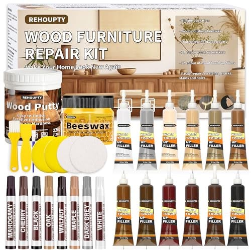 REHOUPTY Kit de Reparación de Muebles de Madera Incluye Masilla para Madera y Cera de Abejas & 12 Colores Reparador de Madera, 8 Colores Rotulador Reparador de Madera para Reparar Arañazos Grietas