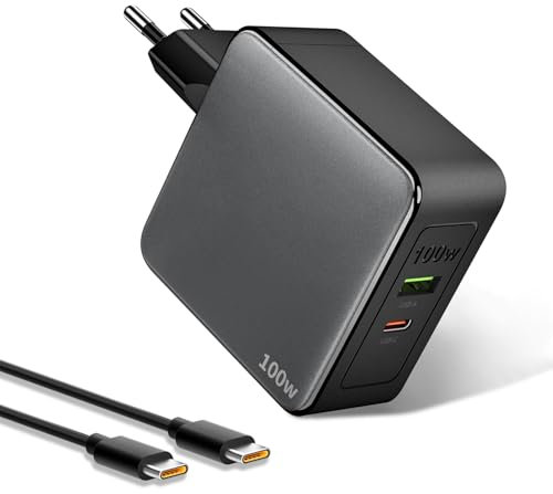 Cargador USB C+A de 100 W, Compatible Con 2 puertos C+A GaN y MacBook Pro de 16, 15, 14 y 13 pulgadas, MacBook Air/Pro, iPhone 15/Pro/14/Pro, Galaxy S23 y Note 20.