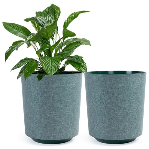 KONZEPT Set di 2 vasi da fiori grandi, in effetto tessuto, 30 cm, per piante da interno, in plastica, utilizzabili internamente, verde