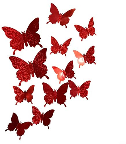 Adesivi murali 3D Farfalla 12pz Decorazione Casa Giardino Matrimonio (rosso)