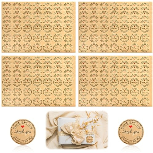 504 Runde Kraftpapier-Aufkleber,Selbstklebend, mit Aufdruck Hand Made With Love, Thank You, Especially For You - 40mm Rotes Herz Papieraufkleber Etiketten für Hochzeit, Produkte, Geburtstag, Kommunion