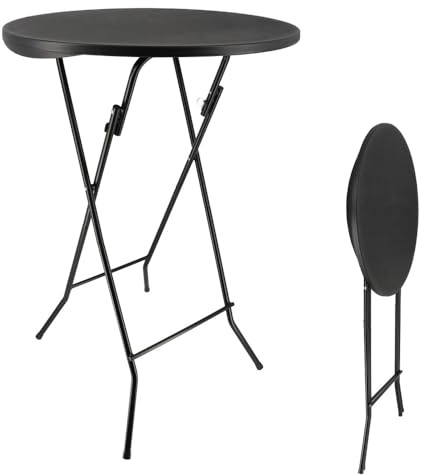 Oxeo Table Mange Debout Pliable - Diamètre 80cm H110cm - Table Haute Pliante de Bar - Plateau résine Structure Acier - 75 - Noir
