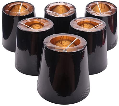 CAIONPLE Schwarze Lampenschirme mit Gold Futter Clip auf Licht Schirmen Kerzen Kronleuchter Lampen Schirme, 6 Set