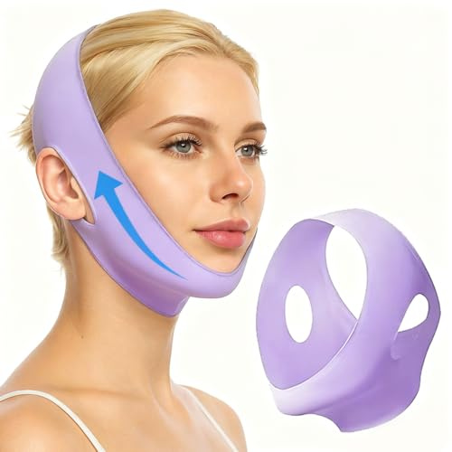 XBFOCNH V Gesichtsmasken,Wiederverwendbare V-Linienmask,für Doppelkinn und schlaffe Gesichtshaut,Lila
