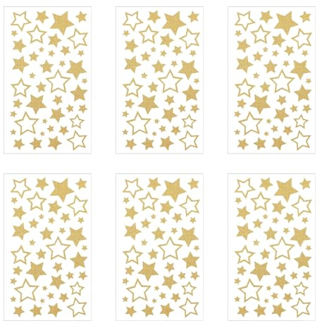 6 Blatt Glitzer Sticker Stern,Star,Fensterbilder Weihnachten,252 Stück Aufkleber,Sterne Aufkleber,Selbstklebend Weihnachtssticker Für Handgemachte DIY-Weihnachtsdekorationen Und Geschenkkarten (Gold)