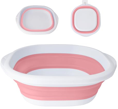 SZWLJ Rosa-Weiß Mittelgröße (5L) Faltbare Wäschewanne - Faltbarer Eimer für Küche/Camping, waschschüssel, leicht & tragbar für Reisen & Haushaltsgebrauch‌