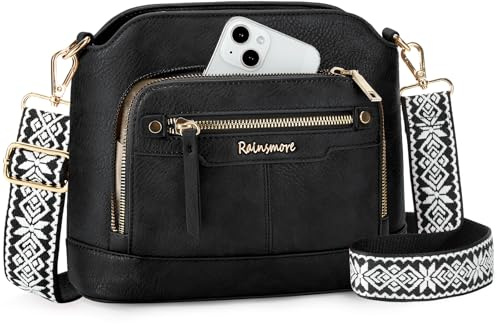 RAINSMORE Umhängetasche Damen Wasserdicht PU-Leder Mittelgroße Crossbody Bag mit Mehreren Taschen Handtaschen Damen und Schultertasche mit Verstellbarem Breitem Riemen