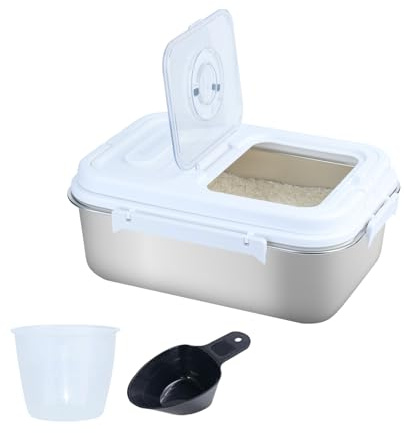 MC MEICHUANG 7.5L Stainless Steel Rice Storage Container, Metal Food Dispenser with Airtight Flip Lid, Kitchen Canister for Rice Flour Sugar Grain Baking Supplies (Silver)