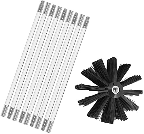Adjustable Pellet Stove Chimney Sweeping Kit 100mm Brush 15 Chimney Sweeping Rods Pellet Stove Cleaning Kit Chimney Cleaning Tool(9 Rods,610mm)