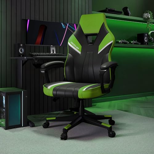 X-Rocker Tempest High Back Ergonomic Office Gaming Chair for Adults & Teens - Extra Wide Seat, Cushioned Armrest, Height Adjustable, Wipe-Clean Faux Leather - Green
