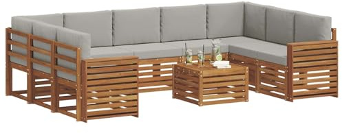 vidaXL Sofagarnituren 10 pcs Natürlich und Hellgrau Massivholz Akazie, Moderner Garten-Sofa, robuster Sitzbereich, stilvolle Lounge-Möbel für entspannte Terrasse