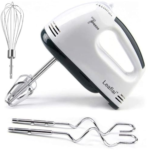 Leaflai Sbattitore Elettrico a Mano 300W 7 Livelli | 5 Inserti in Acciaio Inox, Turbo-Boost, Autocontrollo della Velocità, Pulsante di Espulsione