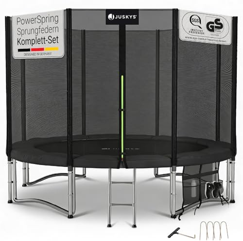 Juskys Trampolin JumpMaster L Ø 305 cm – Outdoor Gartentrampolin mit Sicherheitsnetz, Leiter & Bodenankern, PowerSpring Sprungfeder, bis 150 kg