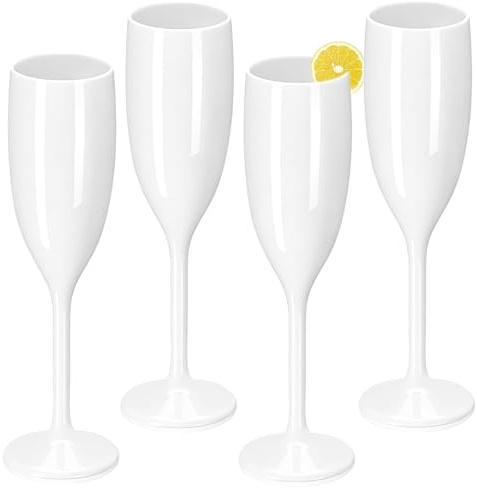 YIChongDan 4Pcs Champagne Flutes 170ml, Unbreakable Prosecco Wine Glasses Premium Reusable PP Champagne Glasses Elegant White Prosecco Flutes for Wedding Bridal Shower Cocktail Party Intimate Dinner