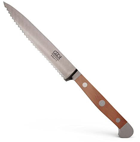 GÜDE Solingen - Tomatenmesser mit Welle geschmiedet, 13 cm, Birnenholz, ALPHA BIRNE, Doppelkropf, Handmade Germany